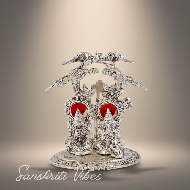 Laxmi Ganesha God Idols Silver Oxidized Finish For Home Decor Exclusive Gift For Diwali - Retail Maharaj