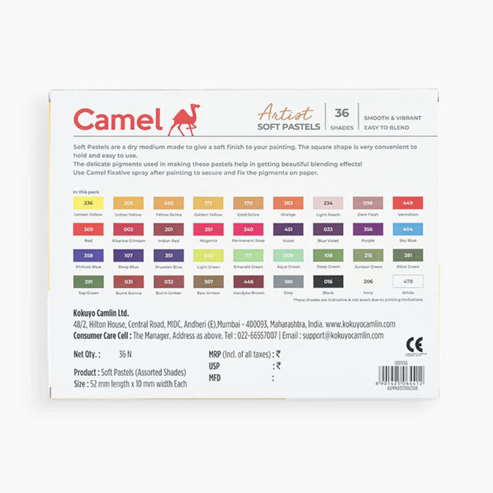 Camel Artist Soft Pastels Assorted Set of 36 Shades for Drawing and Art - Retail Maharaj