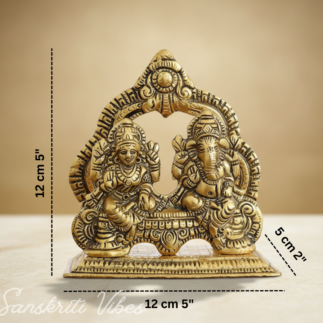 Metal Lakshmi & Ganesha Idol Pair Gold-Finish Mini Statues (12 cm Length × 12 cm Height), 200 g Auspicious Home Puja Decor & Diwali Gift - Retail Maharaj