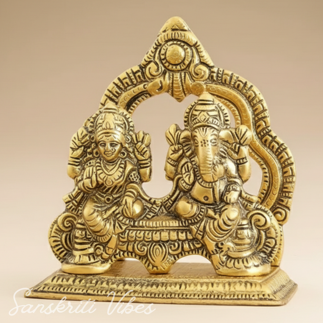 Metal Lakshmi & Ganesha Idol Pair Gold-Finish Mini Statues (12 cm Length × 12 cm Height), 200 g Auspicious Home Puja Decor & Diwali Gift - Retail Maharaj