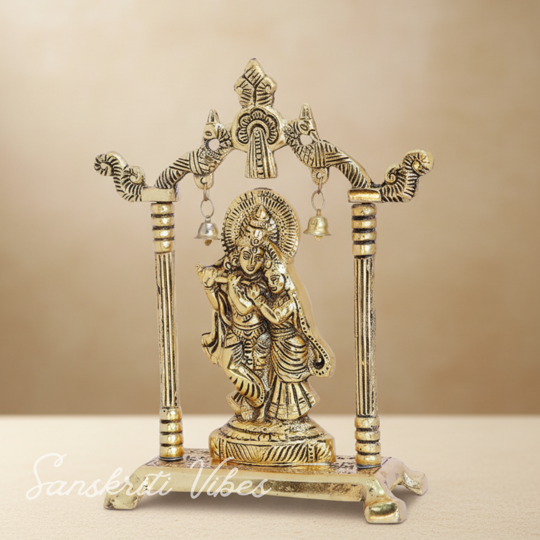 Metal Radha Krishna Statue / Murti – 20 cm Decorative Showpiece for Pooja & Home Decor by Sanskriti Vibes | Glossy Finish - Retail Maharaj