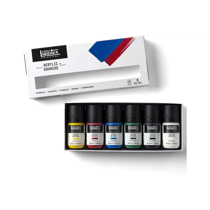 Liquitex Professional Acrylic Gouache Paint Set 6 Bottles 59ml Primaries - Retail Maharaj