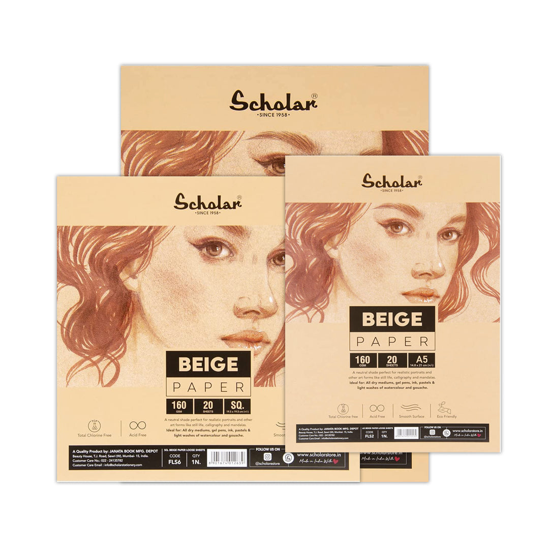 Scholar Beige Paper Loose Sheets 160 GSM – Pack of 20 Sheets - Retail Maharaj