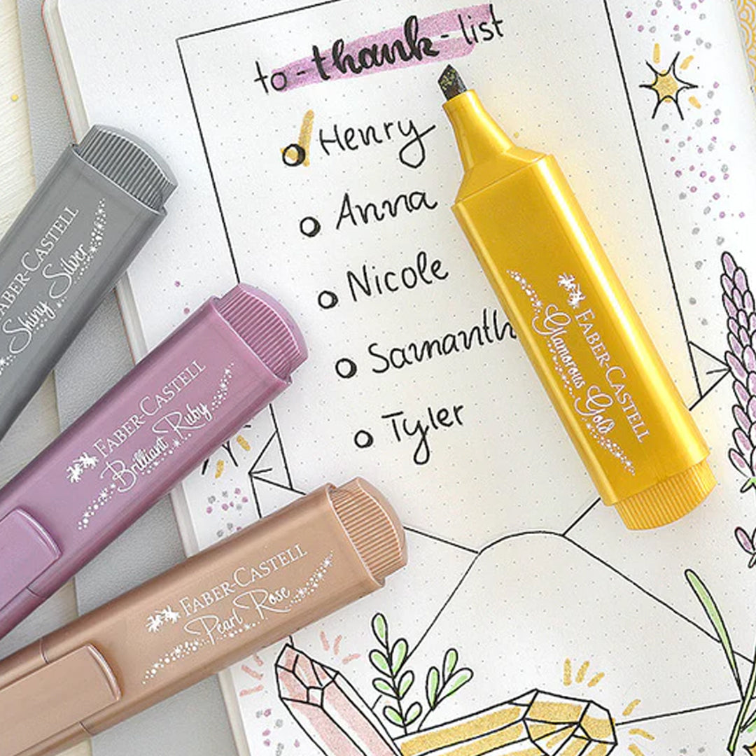 Faber Castell Metallic Glitter Highlighter Pens Set of 4 - Retail Maharaj