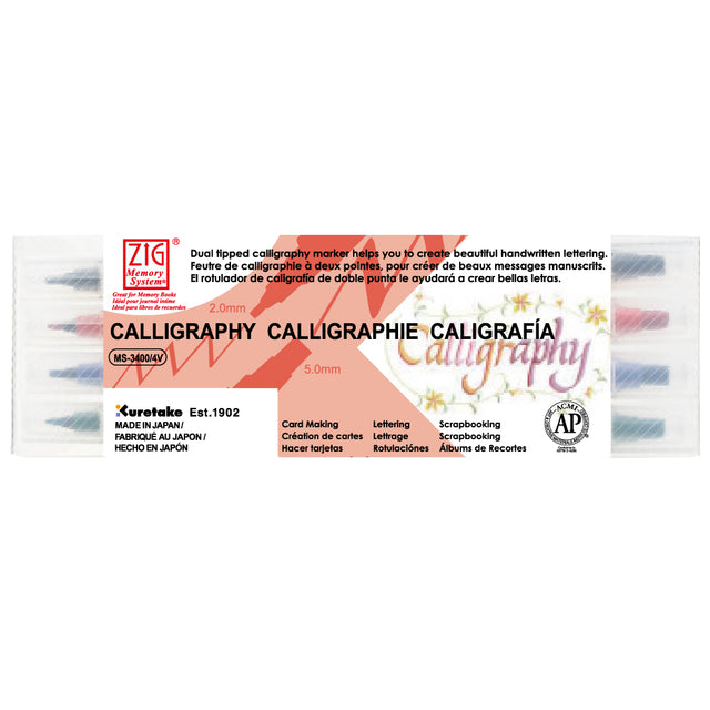 ZIG Memory System Calligraphy Dual Tip Pen Set – 4 8 or 12 Colours (MS 3400) - Retail Maharaj