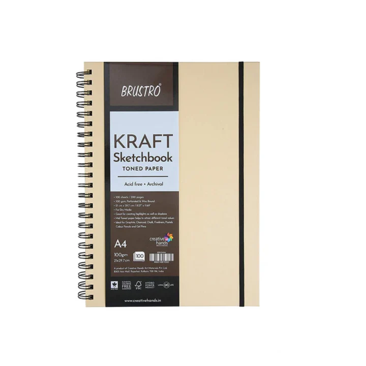 Brustro A4 Kraft Toned Paper Sketchbook Wiro Bound 100 GSM 100 Sheets - Retail Maharaj