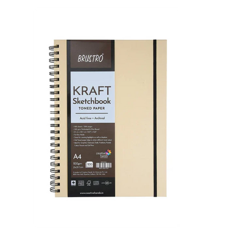 Brustro A4 Kraft Toned Paper Sketchbook Wiro Bound 100 GSM 100 Sheets - Retail Maharaj