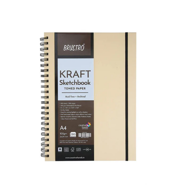 Brustro A4 Kraft Toned Paper Sketchbook Wiro Bound 100 GSM 100 Sheets - Retail Maharaj