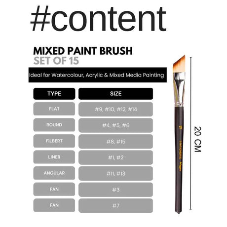 Stationerie Mix Paint Brush Set of 15 Velour Mix Media - Retail Maharaj