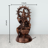 Lakshmi Idol Sitting On Base - 16 x 6 Inches | Copper Oxidised Laxmi Idol/ Laxmi Murti for Worship & Pooja - Retail Maharaj