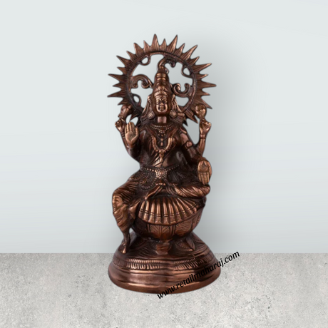 Lakshmi Idol Sitting On Base - 16 x 6 Inches | Copper Oxidised Laxmi Idol/ Laxmi Murti for Worship & Pooja - Retail Maharaj