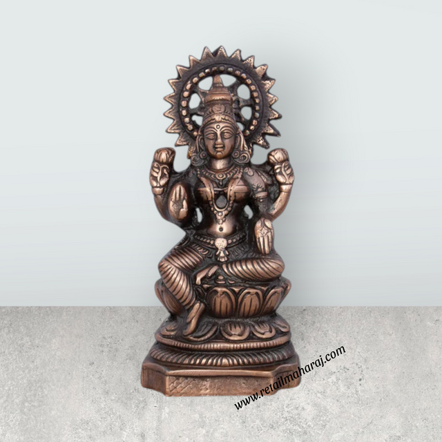 Lakshmi Idol – 9.5 x 4.5 Inches Copper Oxidised Laxmi Murti for Pooja - Retail Maharaj