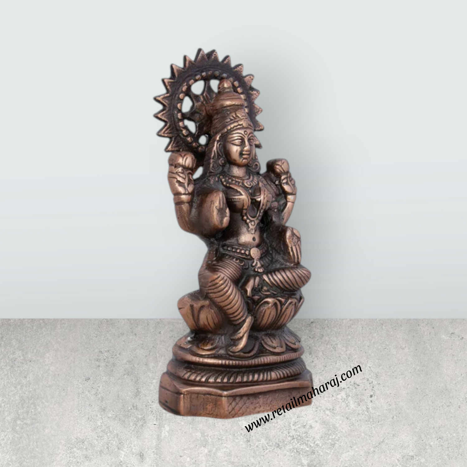 Lakshmi Idol – 9.5 x 4.5 Inches Copper Oxidised Laxmi Murti for Pooja - Retail Maharaj