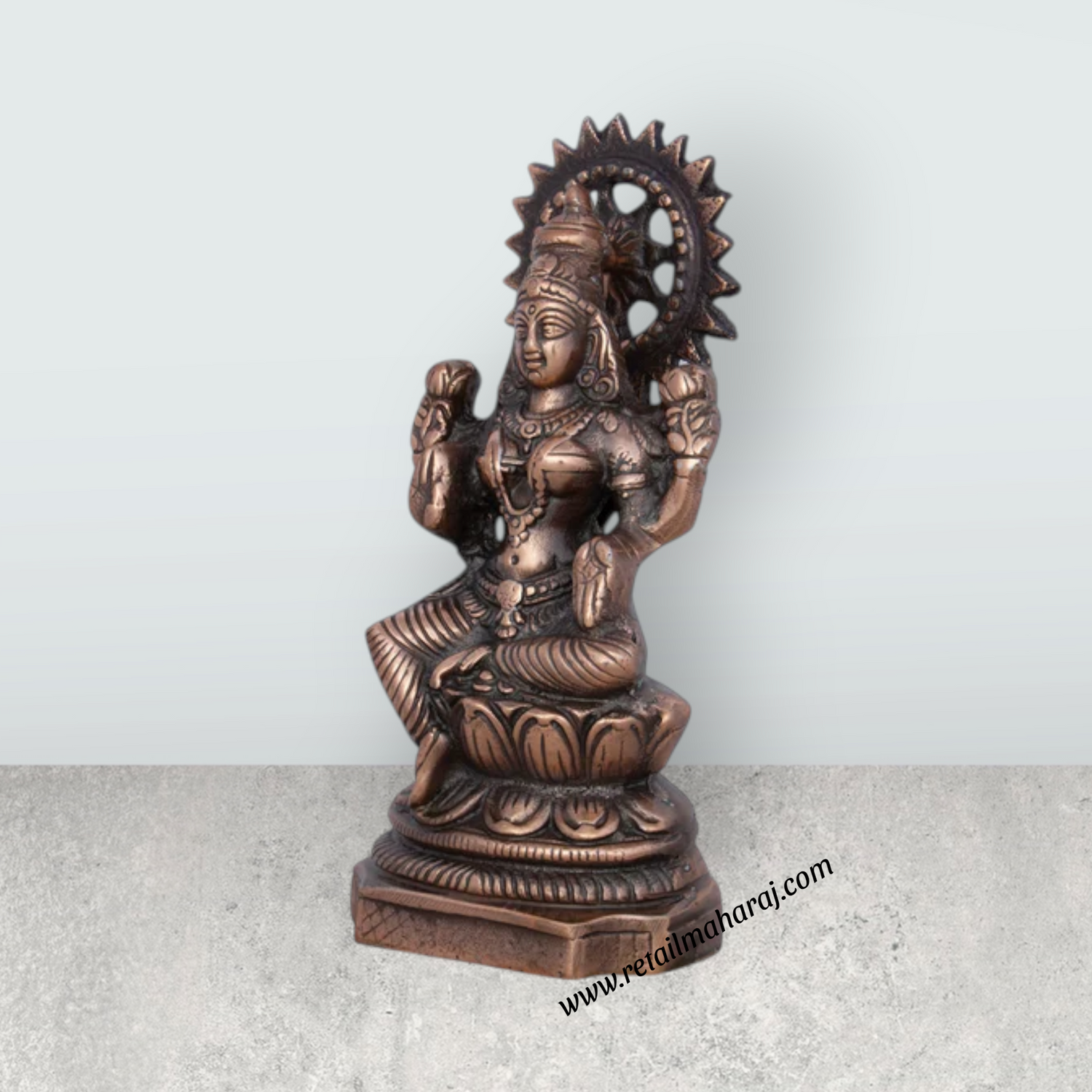 Lakshmi Idol – 9.5 x 4.5 Inches Copper Oxidised Laxmi Murti for Pooja - Retail Maharaj