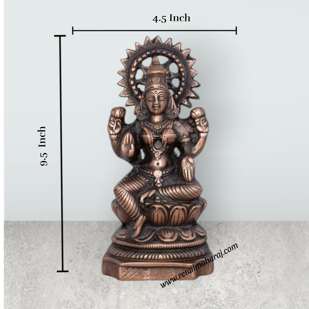 Lakshmi Idol – 9.5 x 4.5 Inches Copper Oxidised Laxmi Murti for Pooja - Retail Maharaj