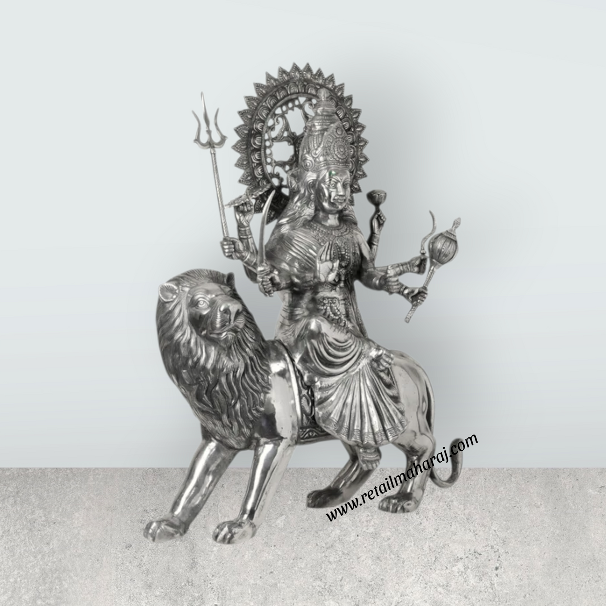 Durga Murti - 45 Inches | Sherawali Mata/ Copper Idol for Pooja/ 15.580 Kgs Approx - Retail Maharaj