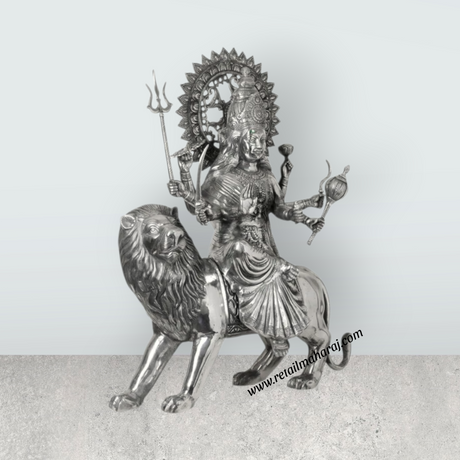 Durga Murti - 45 Inches | Sherawali Mata/ Copper Idol for Pooja/ 15.580 Kgs Approx - Retail Maharaj