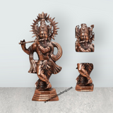 Krishna Murti Standing On Base - 22 x 11 Inches | Copper Oxidised Standing Krishna Idol for Pooja - Retail Maharaj