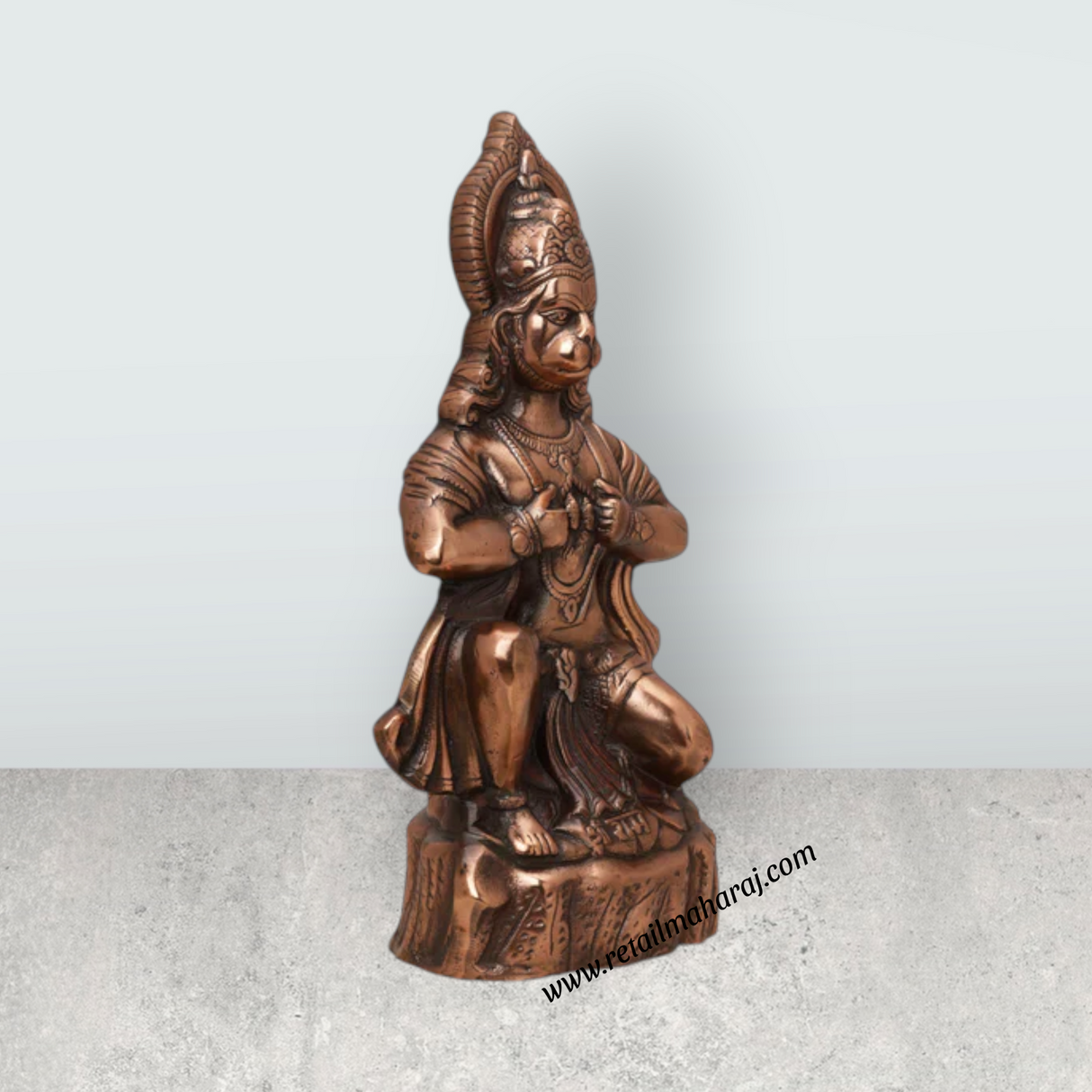 Anjaneya Statue Mandir On Base - 16 x 9 Inches | Hanuman Statue/ Copper Oxidised Hanuman Murti for Pooja - Retail Maharaj