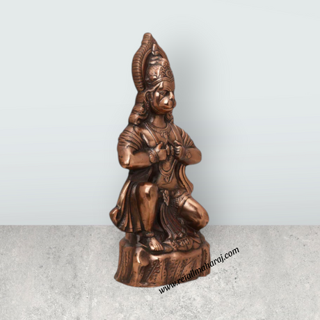 Anjaneya Statue Mandir On Base - 16 x 9 Inches | Hanuman Statue/ Copper Oxidised Hanuman Murti for Pooja - Retail Maharaj