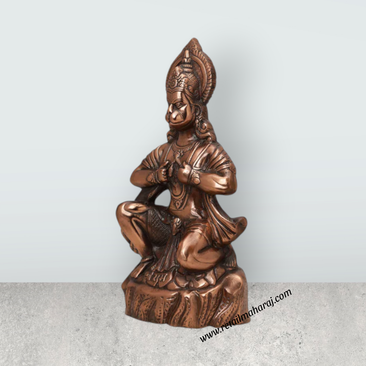 Anjaneya Statue Mandir On Base - 16 x 9 Inches | Hanuman Statue/ Copper Oxidised Hanuman Murti for Pooja - Retail Maharaj