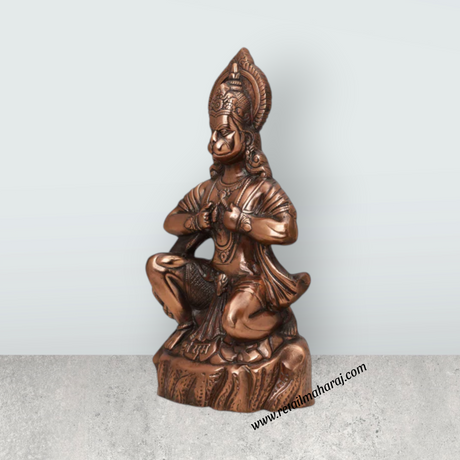 Anjaneya Statue Mandir On Base - 16 x 9 Inches | Hanuman Statue/ Copper Oxidised Hanuman Murti for Pooja - Retail Maharaj