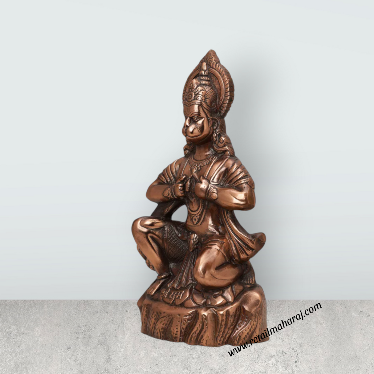 Anjaneya Statue Mandir On Base - 16 x 9 Inches | Hanuman Statue/ Copper Oxidised Hanuman Murti for Pooja - Retail Maharaj