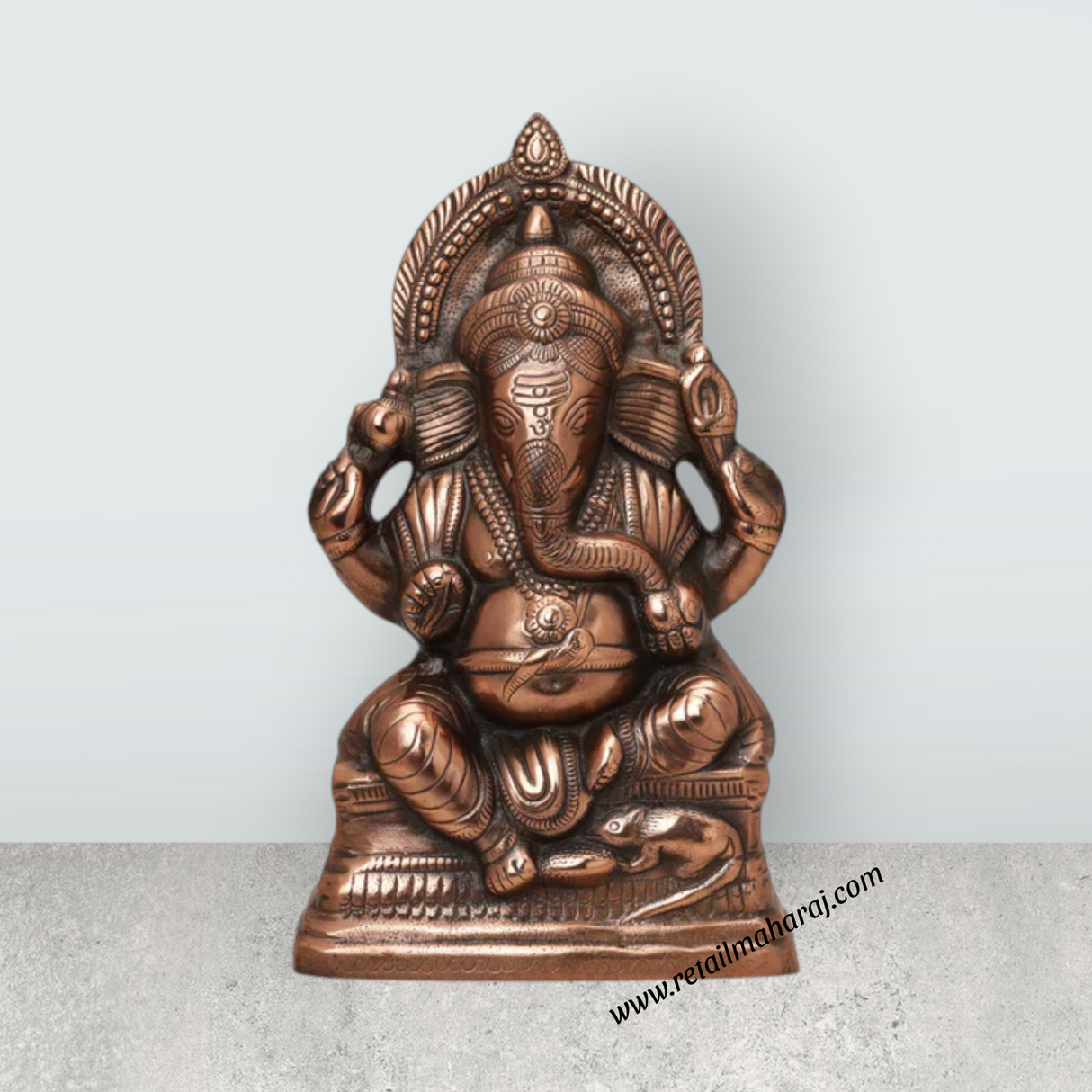 Ganesh Murti - 15 x 8.5 Inches | Copper Oxidised Ganpati Murti/ Vinayaka Statue for Pooja/ 1.520 Kgs Approx - Retail Maharaj