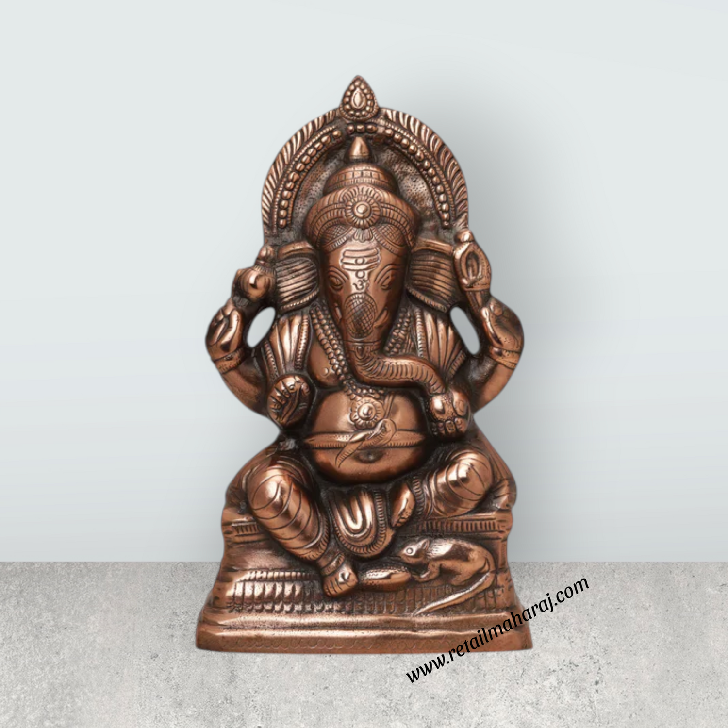 Ganesh Murti - 15 x 8.5 Inches | Copper Oxidised Ganpati Murti/ Vinayaka Statue for Pooja/ 1.520 Kgs Approx - Retail Maharaj
