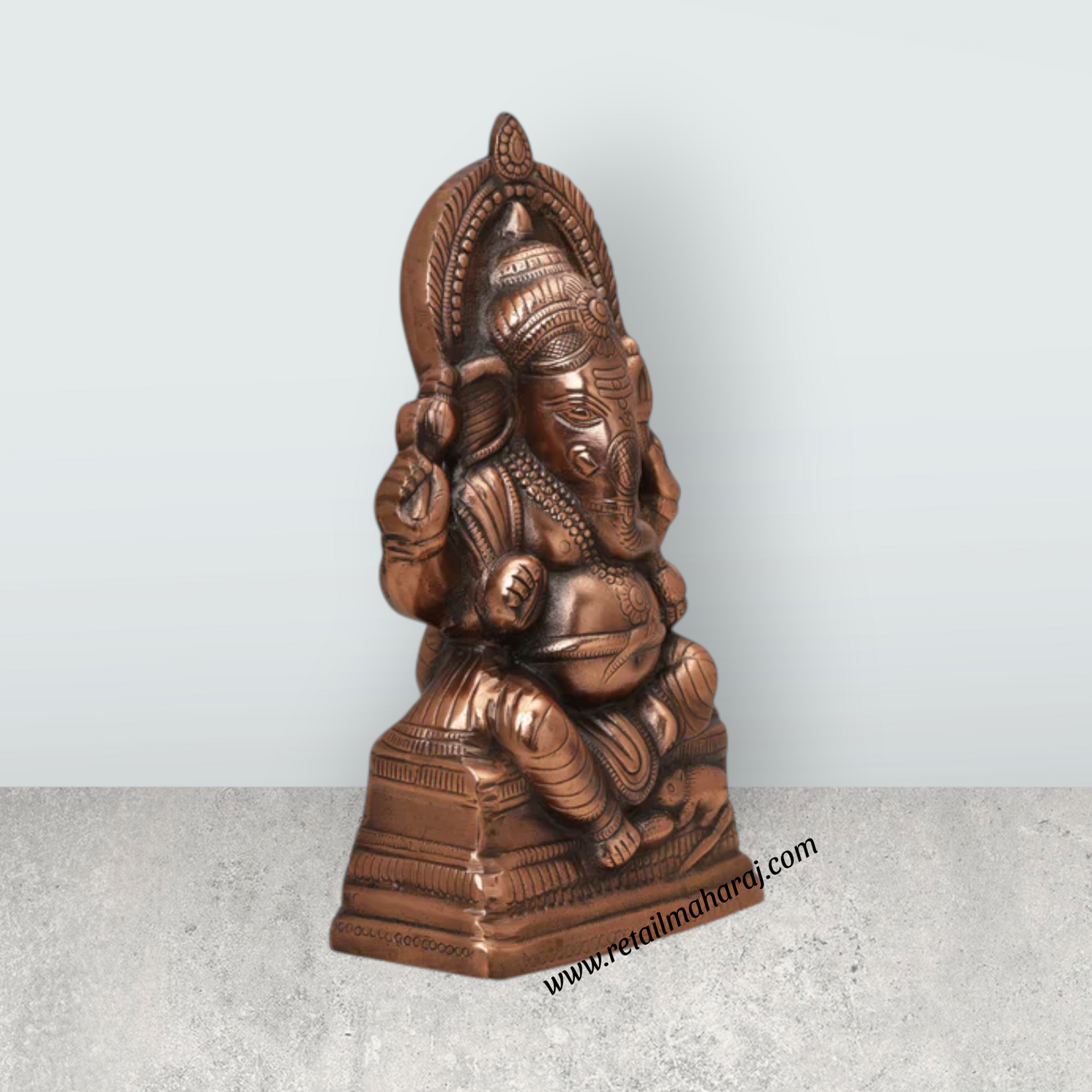 Ganesh Murti - 15 x 8.5 Inches | Copper Oxidised Ganpati Murti/ Vinayaka Statue for Pooja/ 1.520 Kgs Approx - Retail Maharaj