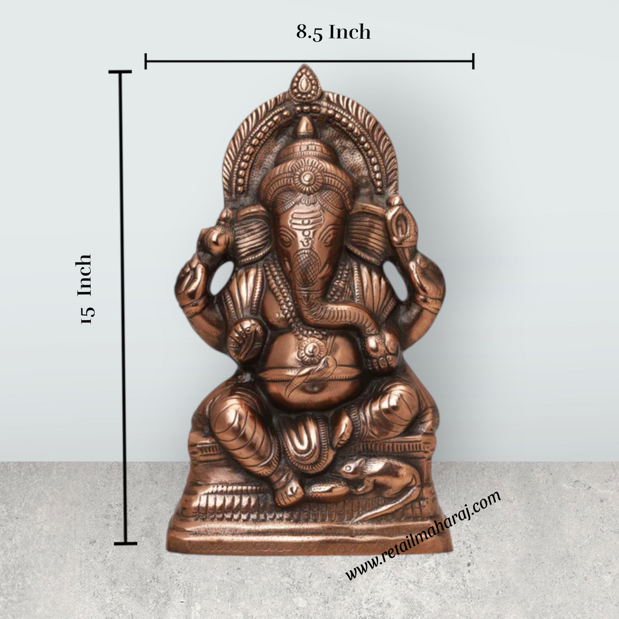 Ganesh Murti - 15 x 8.5 Inches | Copper Oxidised Ganpati Murti/ Vinayaka Statue for Pooja/ 1.520 Kgs Approx - Retail Maharaj