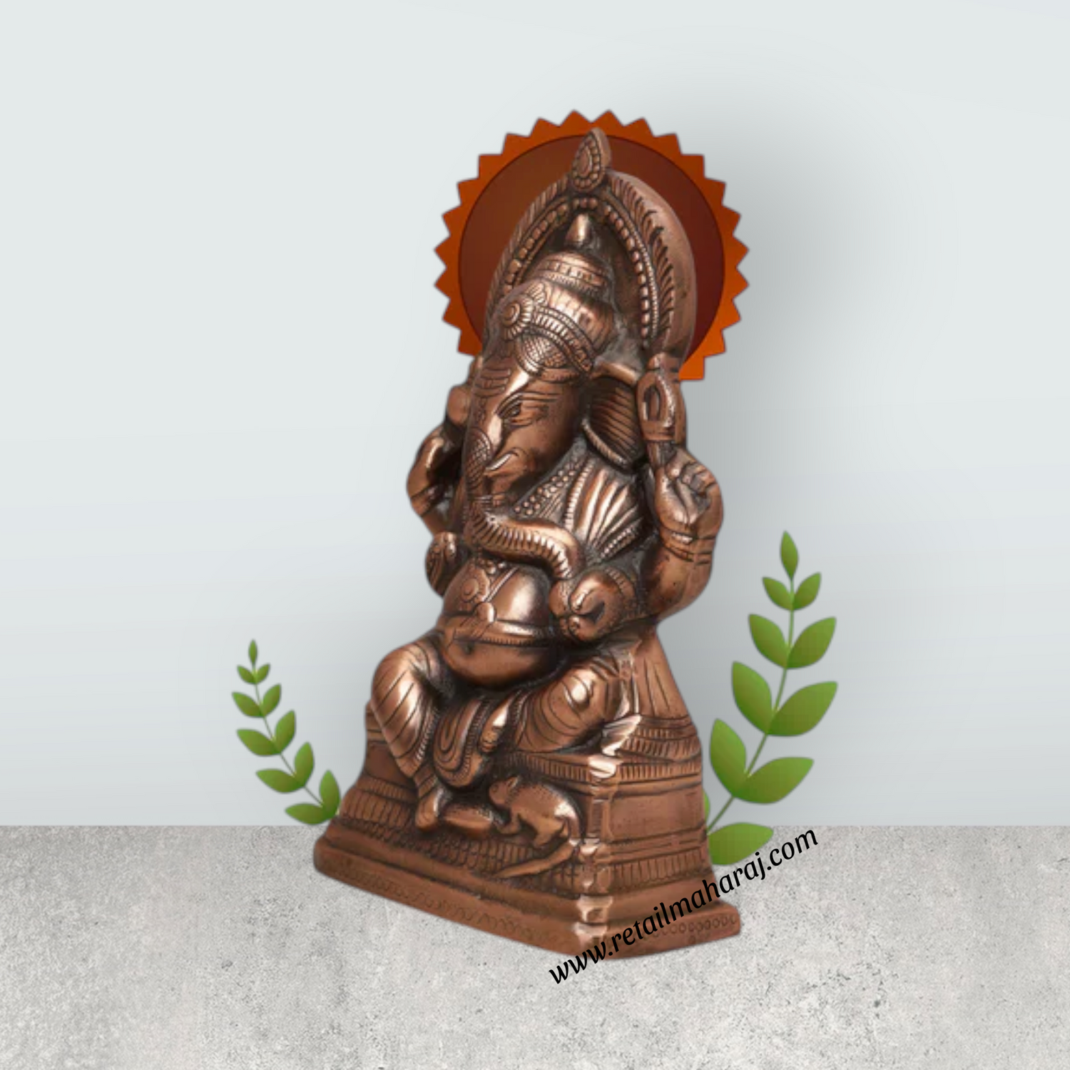 Ganesh Murti - 15 x 8.5 Inches | Copper Oxidised Ganpati Murti/ Vinayaka Statue for Pooja/ 1.520 Kgs Approx - Retail Maharaj