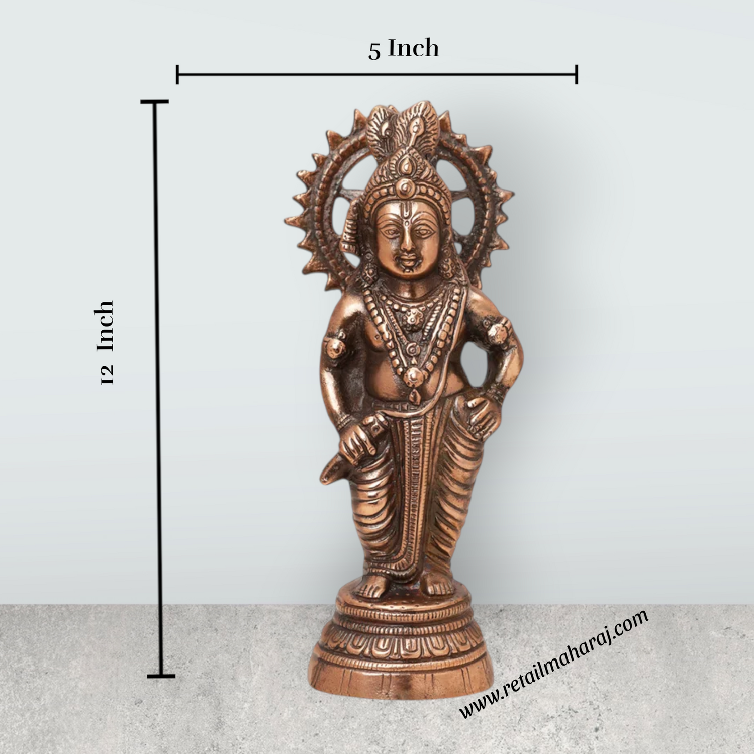 Krishna Murti - 12 x 5 Inches | Copper Oxidised Krishna Idol/ Standing Krishna Statue for Pooja/ 640 Gms Approx - Retail Maharaj