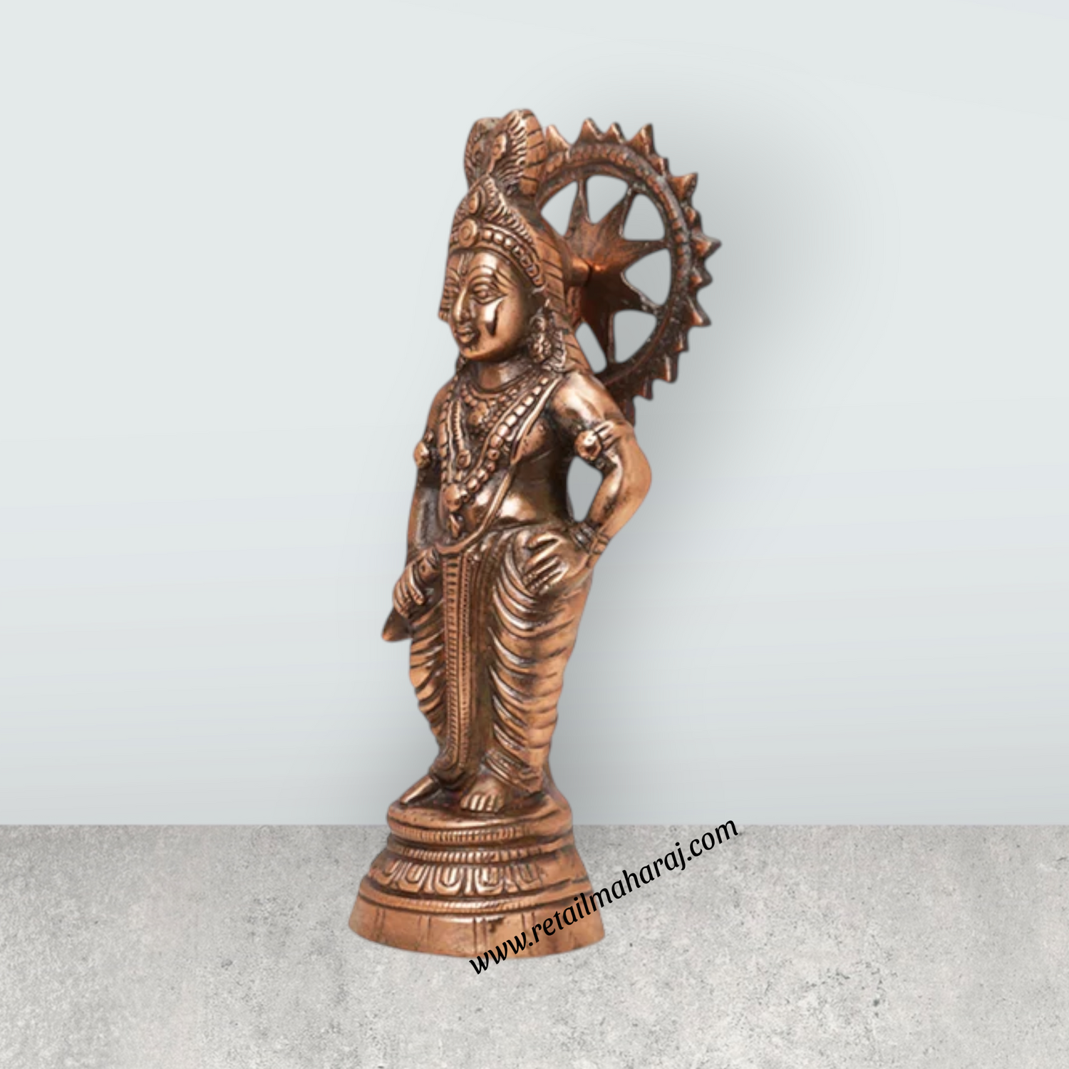 Krishna Murti - 12 x 5 Inches | Copper Oxidised Krishna Idol/ Standing Krishna Statue for Pooja/ 640 Gms Approx - Retail Maharaj