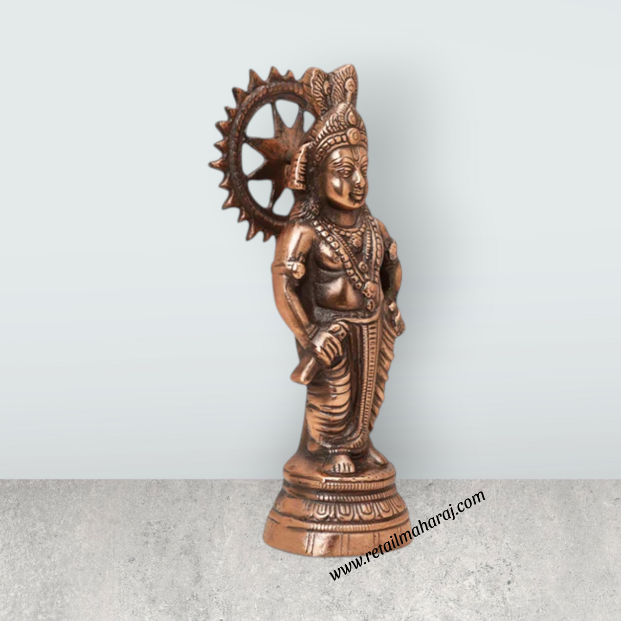 Krishna Murti - 12 x 5 Inches | Copper Oxidised Krishna Idol/ Standing Krishna Statue for Pooja/ 640 Gms Approx - Retail Maharaj