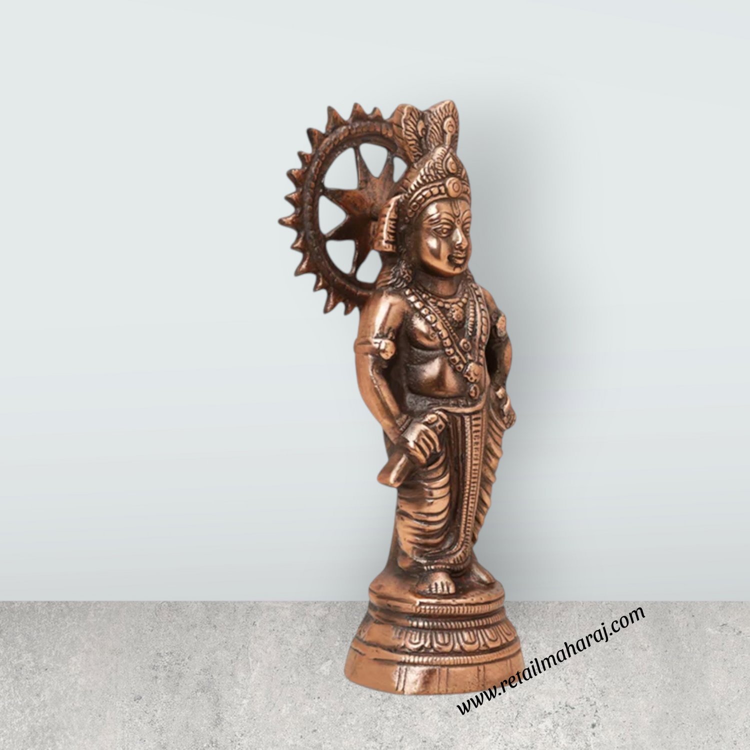 Krishna Murti - 12 x 5 Inches | Copper Oxidised Krishna Idol/ Standing Krishna Statue for Pooja/ 640 Gms Approx - Retail Maharaj