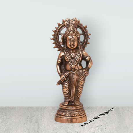 Krishna Murti - 12 x 5 Inches | Copper Oxidised Krishna Idol/ Standing Krishna Statue for Pooja/ 640 Gms Approx - Retail Maharaj