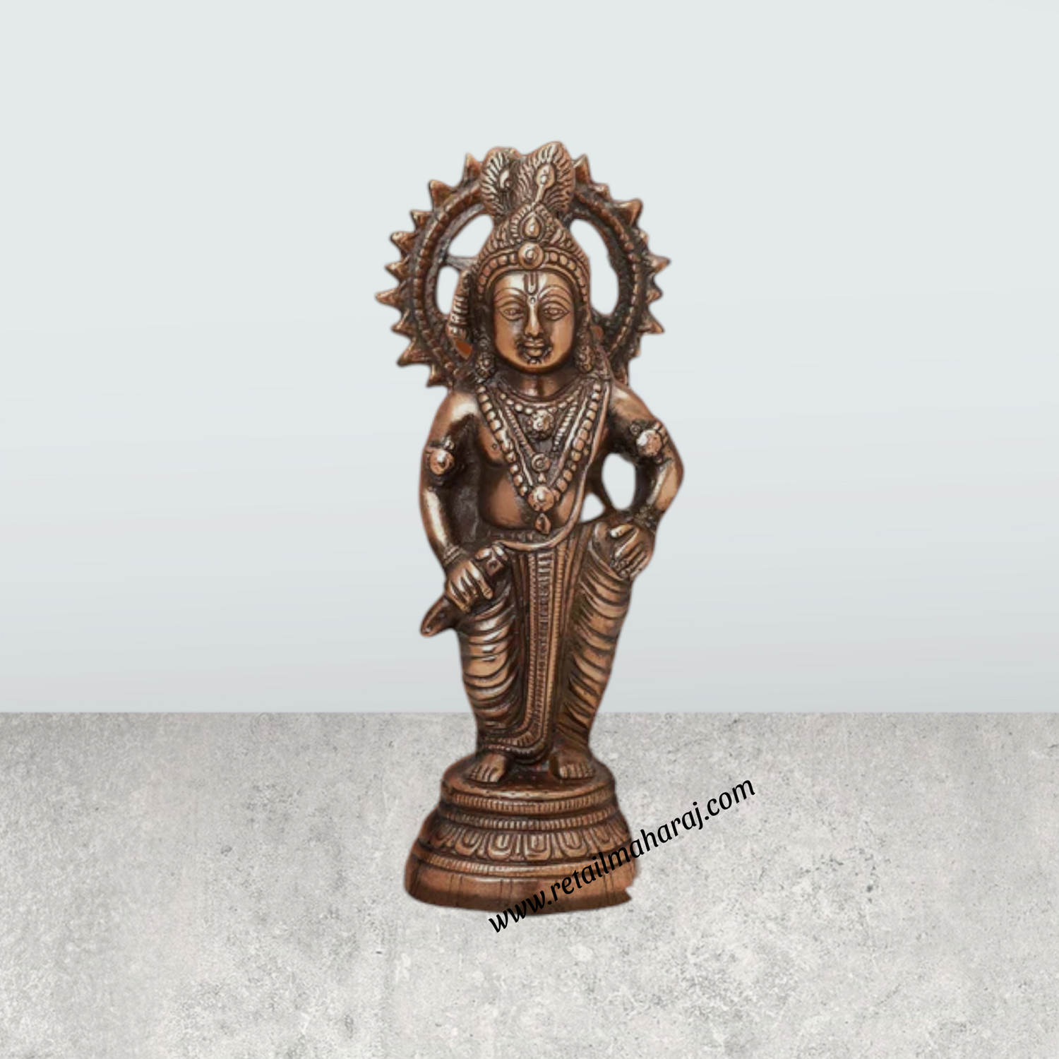 Krishna Murti - 12 x 5 Inches | Copper Oxidised Krishna Idol/ Standing Krishna Statue for Pooja/ 640 Gms Approx - Retail Maharaj