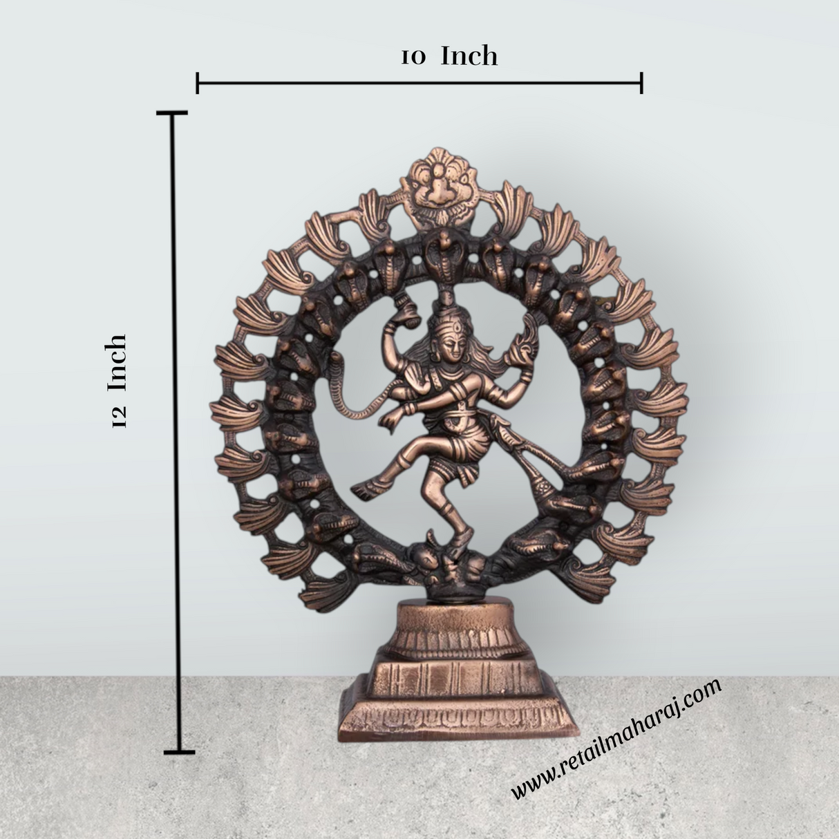 Natraj Murti - 12 x 10 Inches | Copper Oxidised Nataraja Vigraham for Pooja/ 720 Gms Approx - Retail Maharaj