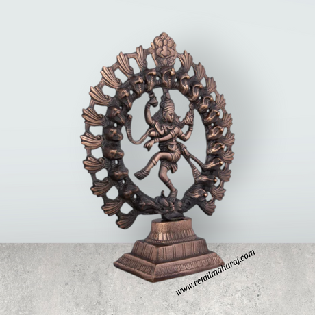 Natraj Murti - 12 x 10 Inches | Copper Oxidised Nataraja Vigraham for Pooja/ 720 Gms Approx - Retail Maharaj