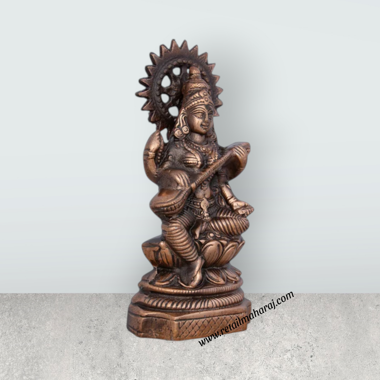 Saraswati Murti - 9.5 x 4.5 Inches | Copper Oxidised Saraswati Idol/ Saraswati Moorti for Pooja/ 470 Gms Approx - Retail Maharaj