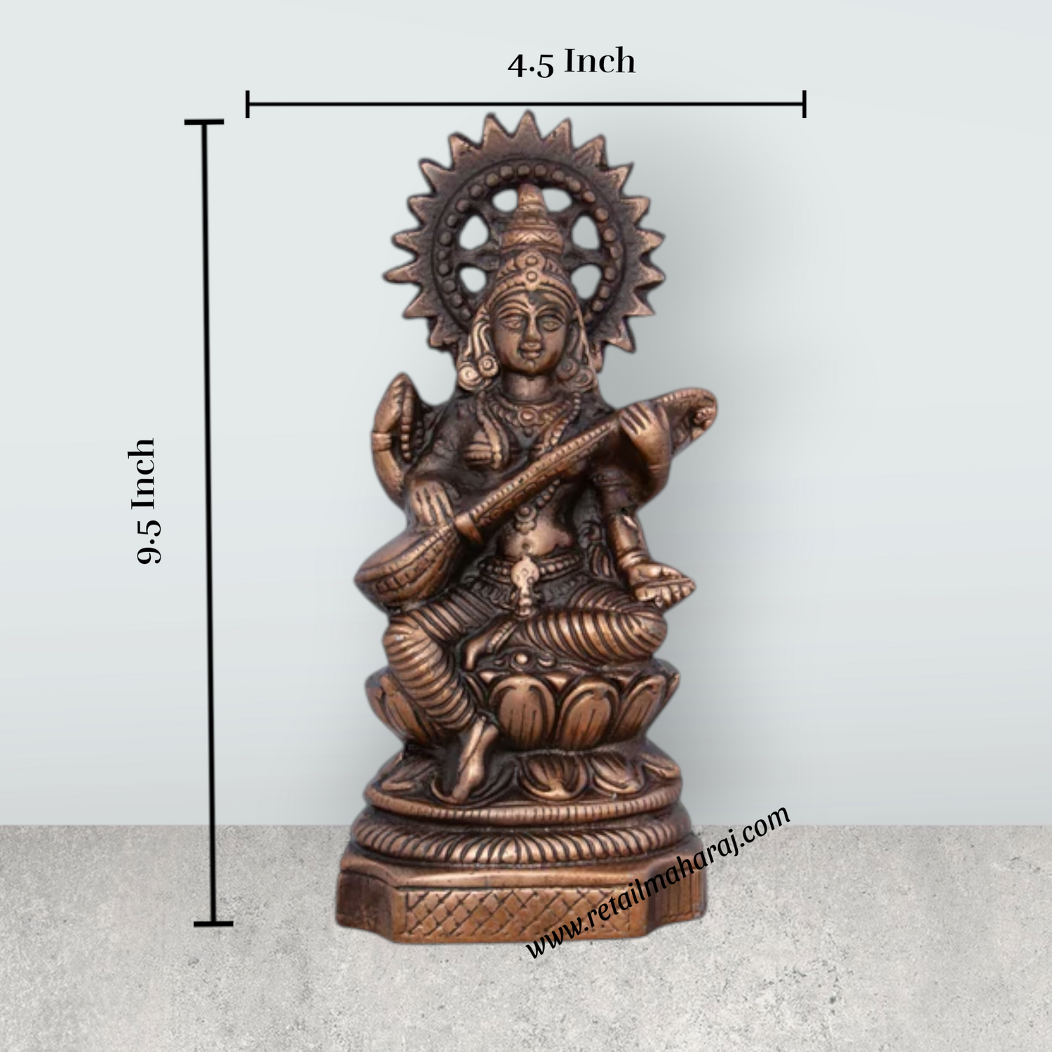 Saraswati Murti - 9.5 x 4.5 Inches | Copper Oxidised Saraswati Idol/ Saraswati Moorti for Pooja/ 470 Gms Approx - Retail Maharaj