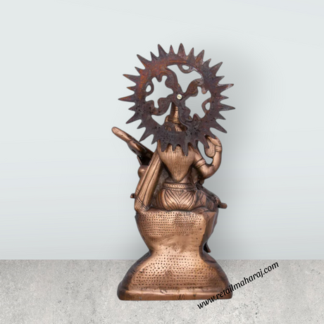 Saraswati Murti - 14 x 8 Inches | Copper Oxidised Saraswati Idol/ Saraswati Moorti for Pooja/ 1.150 Kgs Approx - Retail Maharaj