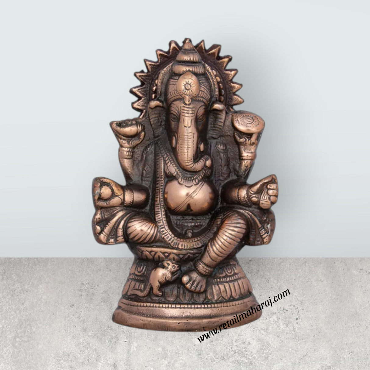 Ganesh Murti - 8 x 5 Inches | Copper Oxidised Ganpati Idol/ Vinayaka Statue for Pooja/ 430 Gms Approx - Retail Maharaj
