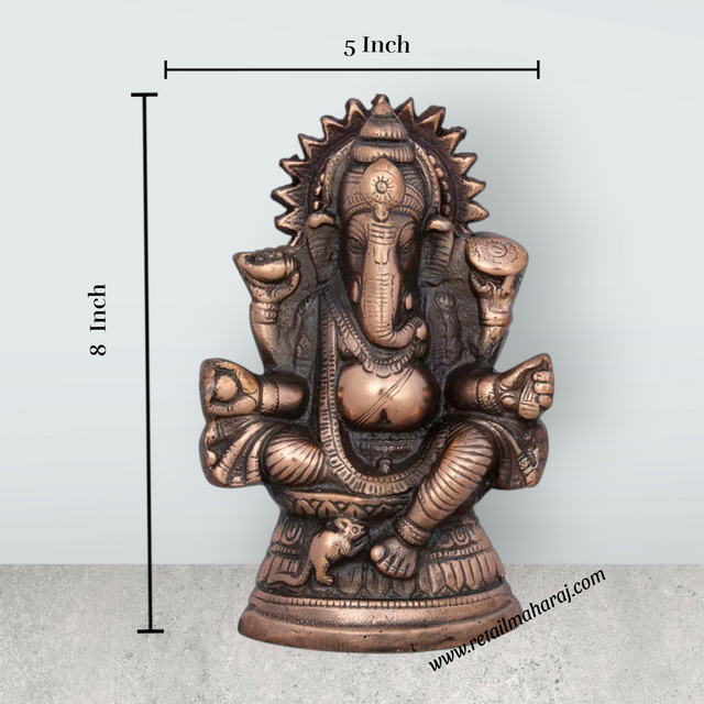 Ganesh Murti - 8 x 5 Inches | Copper Oxidised Ganpati Idol/ Vinayaka Statue for Pooja/ 430 Gms Approx - Retail Maharaj