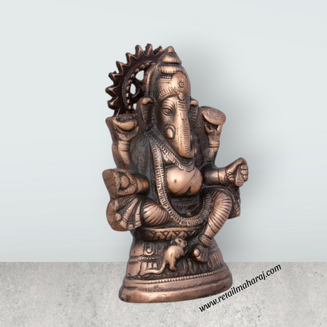 Ganesh Murti - 8 x 5 Inches | Copper Oxidised Ganpati Idol/ Vinayaka Statue for Pooja/ 430 Gms Approx - Retail Maharaj