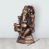 Ganesh Murti - 8 x 5 Inches | Copper Oxidised Ganpati Idol/ Vinayaka Statue for Pooja/ 430 Gms Approx - Retail Maharaj