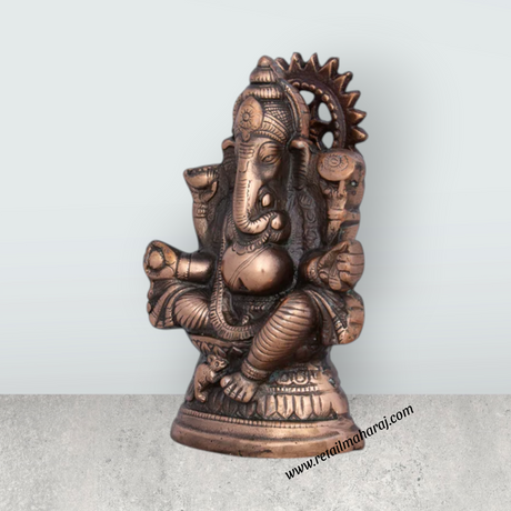 Ganesh Murti - 8 x 5 Inches | Copper Oxidised Ganpati Idol/ Vinayaka Statue for Pooja/ 430 Gms Approx - Retail Maharaj