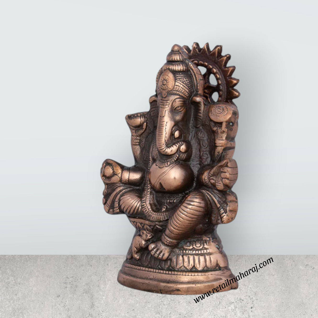Ganesh Murti - 8 x 5 Inches | Copper Oxidised Ganpati Idol/ Vinayaka Statue for Pooja/ 430 Gms Approx - Retail Maharaj