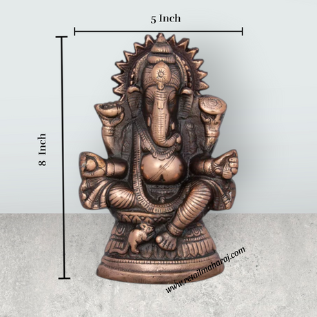 Ganesh Murti - 8 x 5 Inches | Copper Oxidised Ganpati Idol/ Vinayaka Statue for Pooja/ 430 Gms Approx - Retail Maharaj